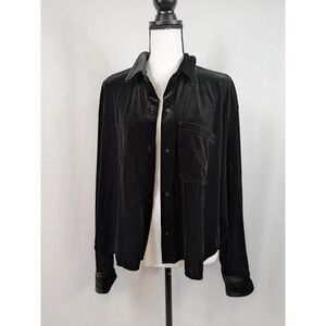 Old Navy The Cropped Shirt Top Black Velvet Boxy Gothic Holiday Career XL A094